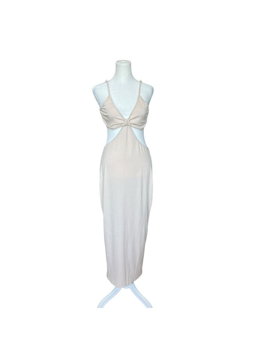 Shein Cream Ribbed Cut Out Maxi Dress Large - Picture 2 of 5
